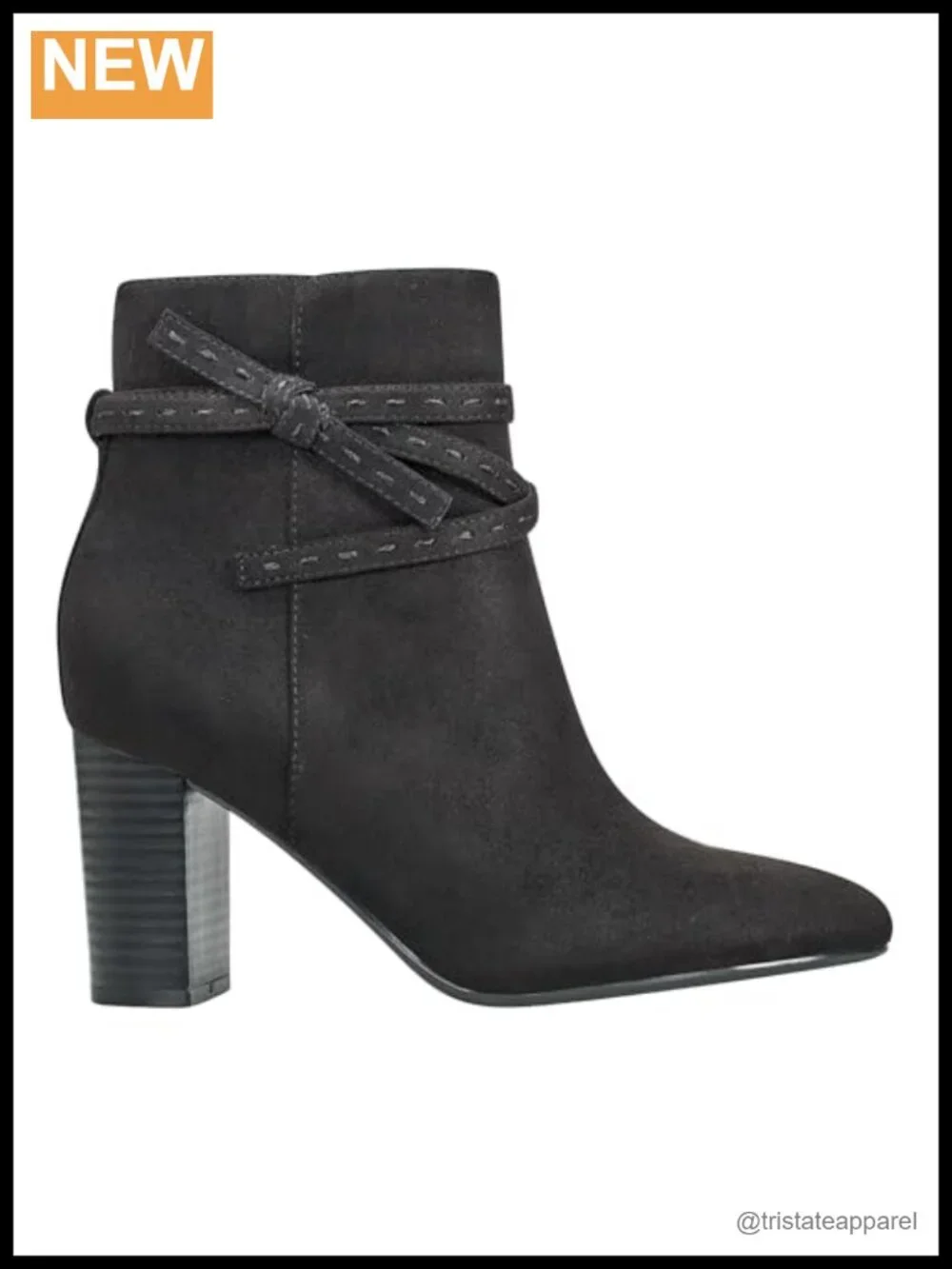 Faux Suede Ankle Booties with Stacked Heel and Side Knot